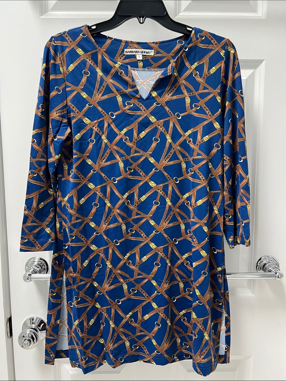 Barbara Gerwit Navy Chain-Print V-Neck Tunic